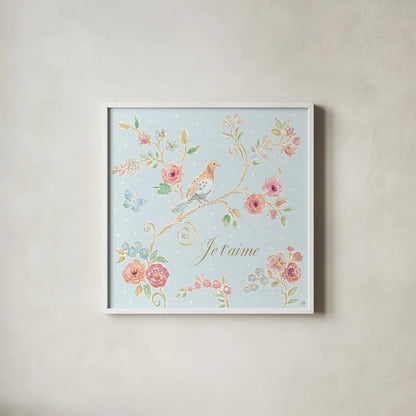 Spring Fling III by Daphne Brissonnet. Shown in a crisp white glass frame for a clean and minimalist style. Available as an archival giclee rolled canvas, fine art paper, or poster print. SKU 69869a.