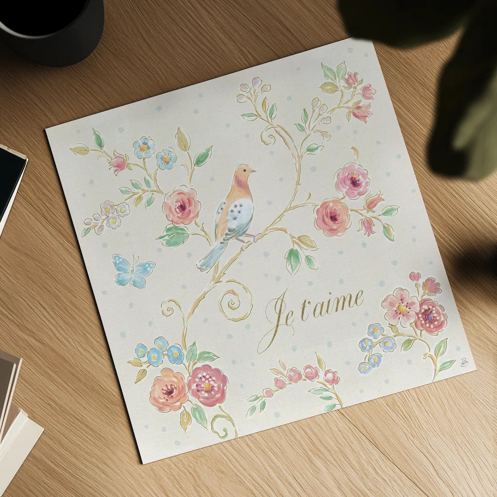 Spring Fling III Light by Daphne Brissonnet. Shown as a detailed flat fine art print, highlighting archival giclee quality. Available as an archival giclee rolled canvas, fine art paper, or poster print. SKU 69878a.