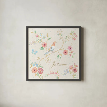 Spring Fling III Light by Daphne Brissonnet. Shown in a sleek black glass frame for a contemporary gallery look. Available as an archival giclee rolled canvas, fine art paper, or poster print. SKU 69878a.