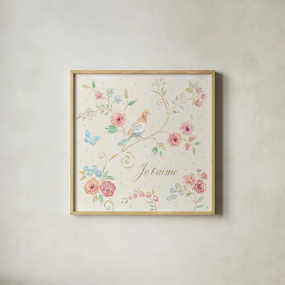 Spring Fling III Light by Daphne Brissonnet. Shown in a natural wood glass frame for a timeless modern aesthetic. Available as an archival giclee rolled canvas, fine art paper, or poster print. SKU 69878a.