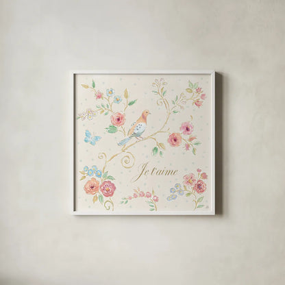 Spring Fling III Light by Daphne Brissonnet. Shown in a crisp white glass frame for a clean and minimalist style. Available as an archival giclee rolled canvas, fine art paper, or poster print. SKU 69878a.