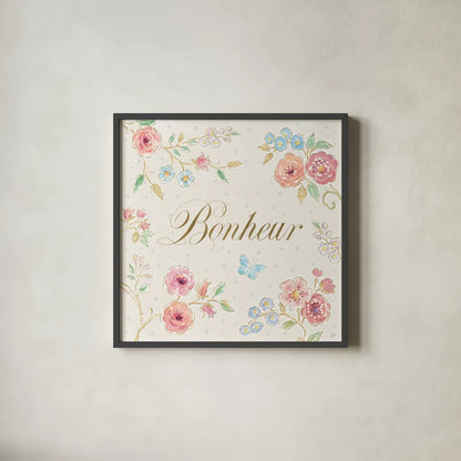 Spring Fling VI by Daphne Brissonnet. Shown in a sleek black glass frame for a contemporary gallery look. Available as an archival giclee rolled canvas, fine art paper, or poster print. SKU 69872a.