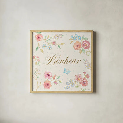 Spring Fling VI by Daphne Brissonnet. Shown in a natural wood glass frame for a timeless modern aesthetic. Available as an archival giclee rolled canvas, fine art paper, or poster print. SKU 69872a.