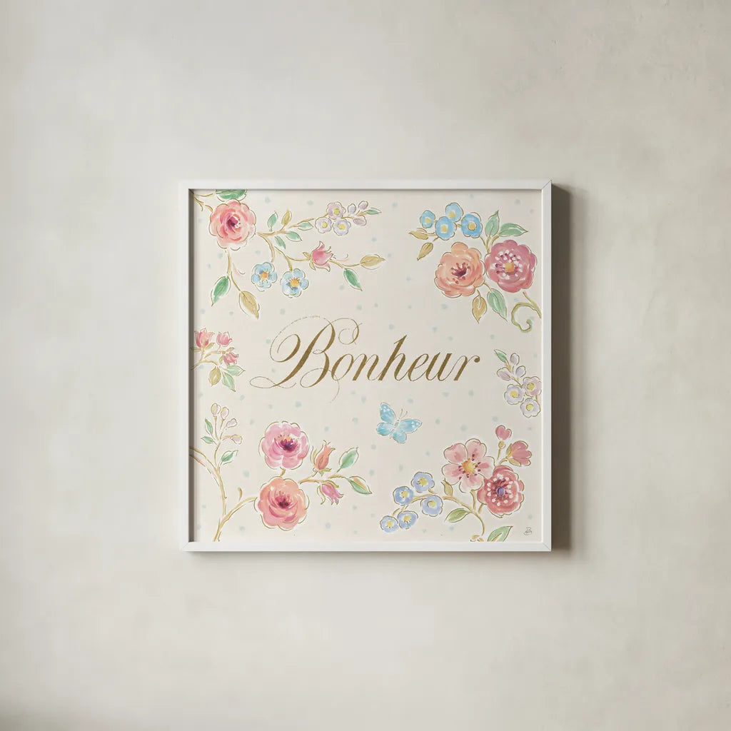 Spring Fling VI by Daphne Brissonnet. Shown in a crisp white glass frame for a clean and minimalist style. Available as an archival giclee rolled canvas, fine art paper, or poster print. SKU 69872a.