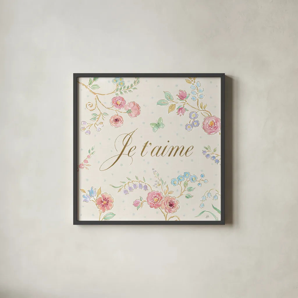 Spring Fling VII by Daphne Brissonnet. Shown in a sleek black glass frame for a contemporary gallery look. Available as an archival giclee rolled canvas, fine art paper, or poster print. SKU 69873a.