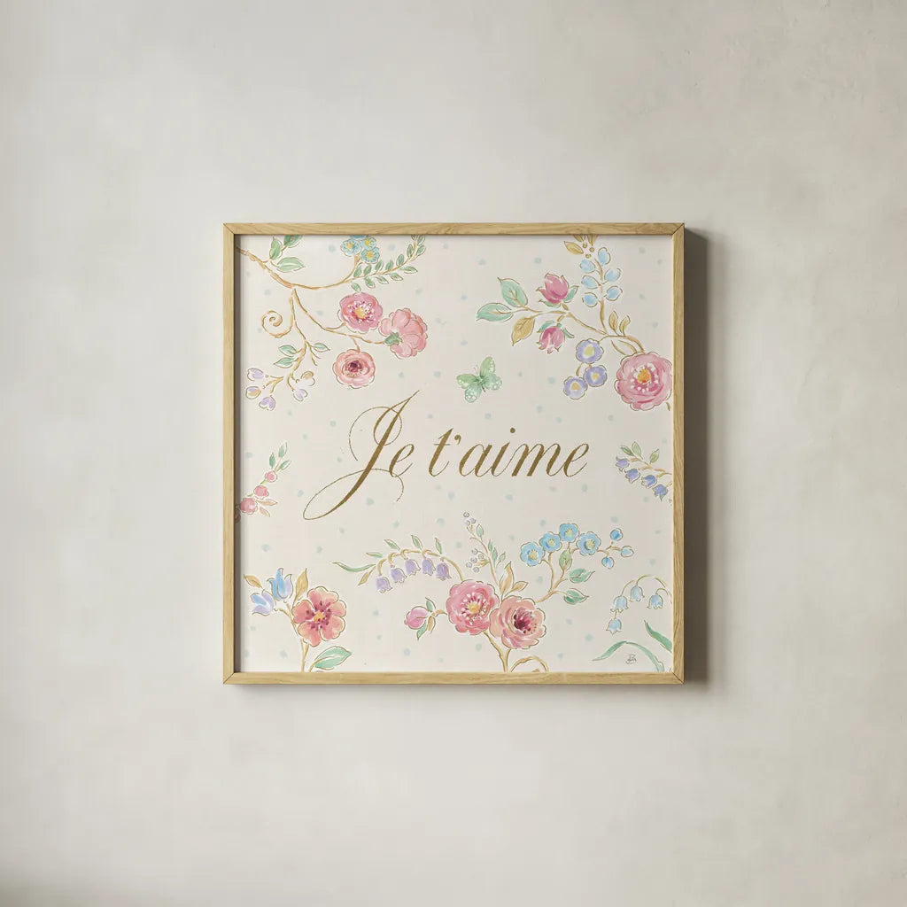 Spring Fling VII by Daphne Brissonnet. Shown in a natural wood glass frame for a timeless modern aesthetic. Available as an archival giclee rolled canvas, fine art paper, or poster print. SKU 69873a.