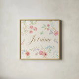 Spring Fling VII by Daphne Brissonnet. Shown in a natural wood glass frame for a timeless modern aesthetic. Available as an archival giclee rolled canvas, fine art paper, or poster print. SKU 69873a.