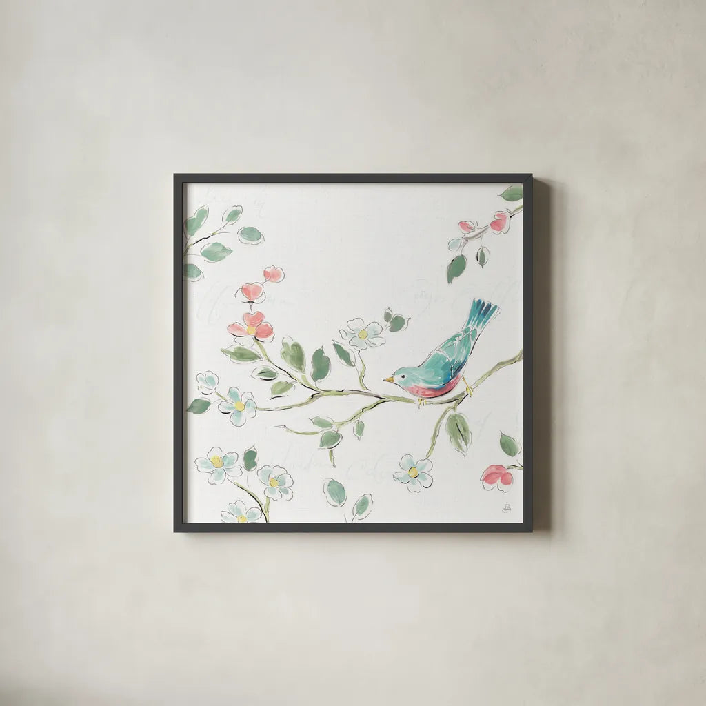 Springtime III No Words by Daphne Brissonnet. Shown in a sleek black glass frame for a contemporary gallery look. Available as an archival giclee rolled canvas, fine art paper, or poster print. SKU 72037a.