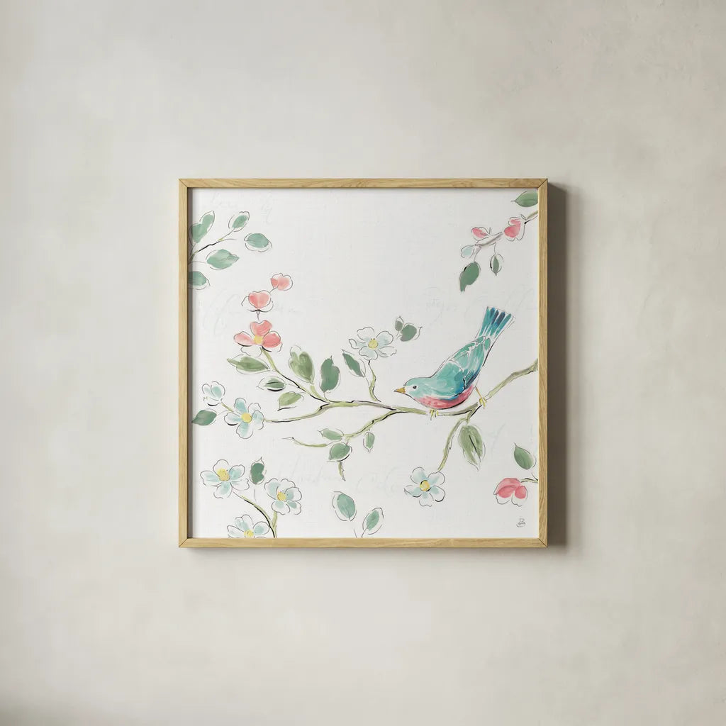 Springtime III No Words by Daphne Brissonnet. Shown in a natural wood glass frame for a timeless modern aesthetic. Available as an archival giclee rolled canvas, fine art paper, or poster print. SKU 72037a.