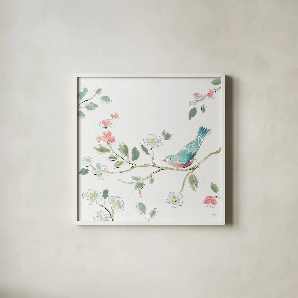 Springtime III No Words by Daphne Brissonnet. Shown in a crisp white glass frame for a clean and minimalist style. Available as an archival giclee rolled canvas, fine art paper, or poster print. SKU 72037a.