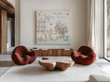 Springtime V by Daphne Brissonnet. Shown as extra-large giant wall art in a modern living room. Available as an archival giclee rolled canvas, fine art paper, or poster print. SKU 48559a.