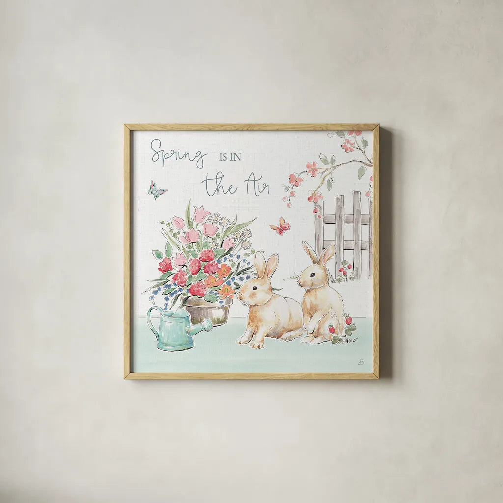 Springtime VI by Daphne Brissonnet. Shown in a natural wood glass frame for a timeless modern aesthetic. Available as an archival giclee rolled canvas, fine art paper, or poster print. SKU 48560a.