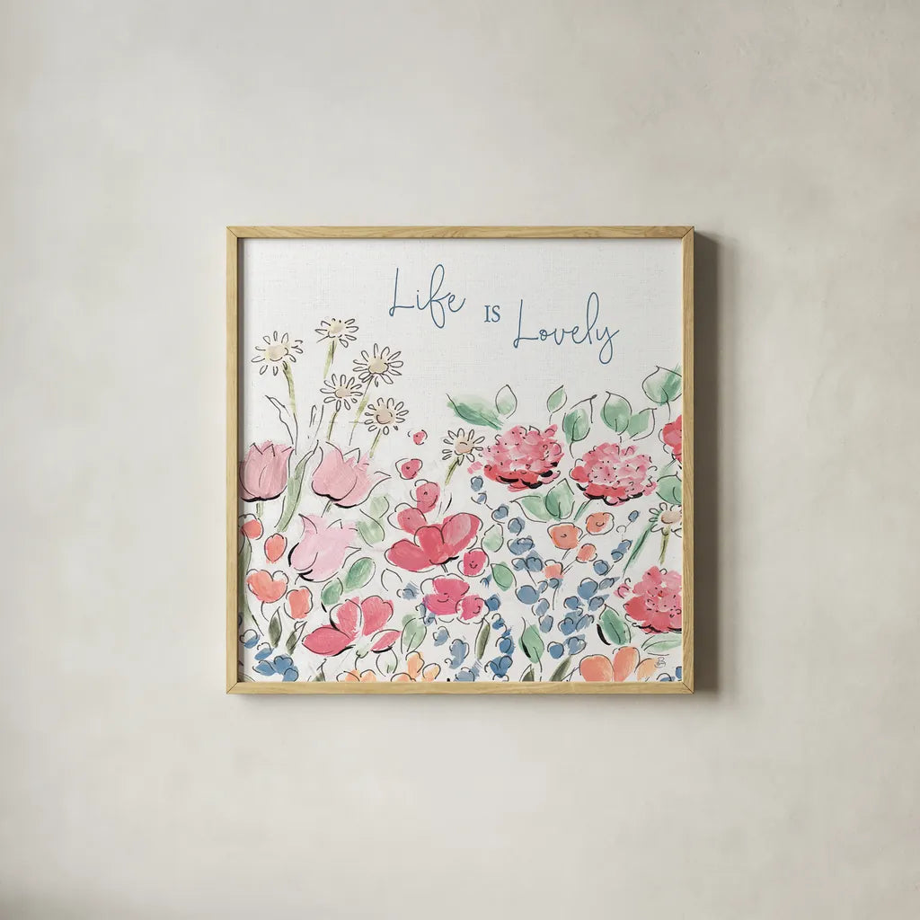 Springtime VIII by Daphne Brissonnet. Shown in a natural wood glass frame for a timeless modern aesthetic. Available as an archival giclee rolled canvas, fine art paper, or poster print. SKU 48562a.