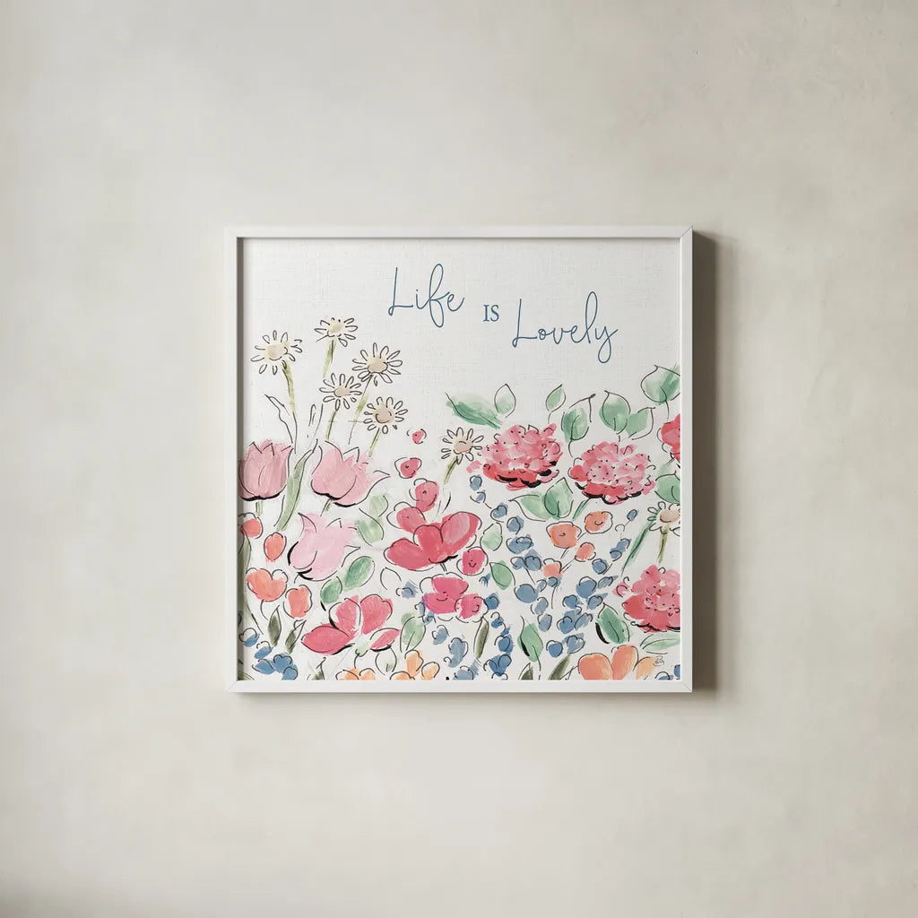 Springtime VIII by Daphne Brissonnet. Shown in a crisp white glass frame for a clean and minimalist style. Available as an archival giclee rolled canvas, fine art paper, or poster print. SKU 48562a.