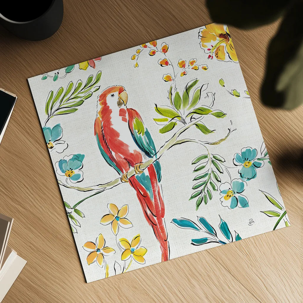 Tropical Oasis III White by Daphne Brissonnet. Shown as a detailed flat fine art print, highlighting archival giclee quality. Available as an archival giclee rolled canvas, fine art paper, or poster print. SKU 34970a.