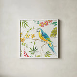 Tropical Oasis IV White by Daphne Brissonnet. Shown in a crisp white glass frame for a clean and minimalist style. Available as an archival giclee rolled canvas, fine art paper, or poster print. SKU 34971a.