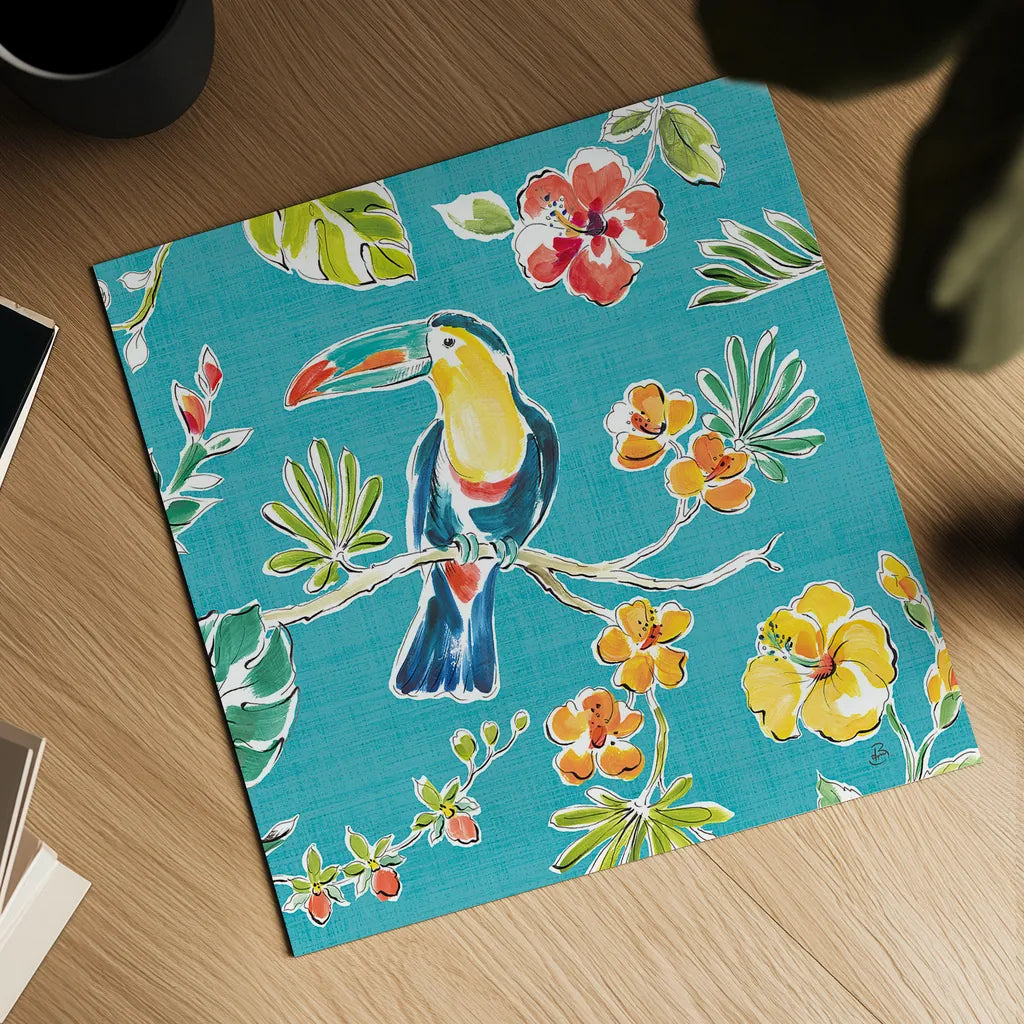 Tropical Oasis V by Daphne Brissonnet. Shown as a detailed flat fine art print, highlighting archival giclee quality. Available as an archival giclee rolled canvas, fine art paper, or poster print. SKU 34963a.