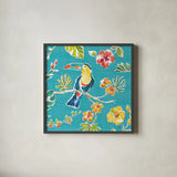 Tropical Oasis V by Daphne Brissonnet. Shown in a sleek black glass frame for a contemporary gallery look. Available as an archival giclee rolled canvas, fine art paper, or poster print. SKU 34963a.
