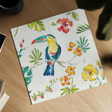 Tropical Oasis V White by Daphne Brissonnet. Shown as a detailed flat fine art print, highlighting archival giclee quality. Available as an archival giclee rolled canvas, fine art paper, or poster print. SKU 34972a.
