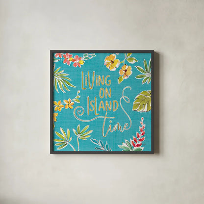 Tropical Oasis VI by Daphne Brissonnet. Shown in a sleek black glass frame for a contemporary gallery look. Available as an archival giclee rolled canvas, fine art paper, or poster print. SKU 34964a.