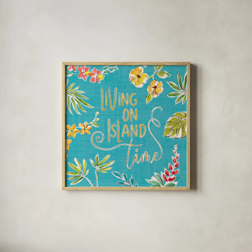 Tropical Oasis VI by Daphne Brissonnet. Shown in a natural wood glass frame for a timeless modern aesthetic. Available as an archival giclee rolled canvas, fine art paper, or poster print. SKU 34964a.