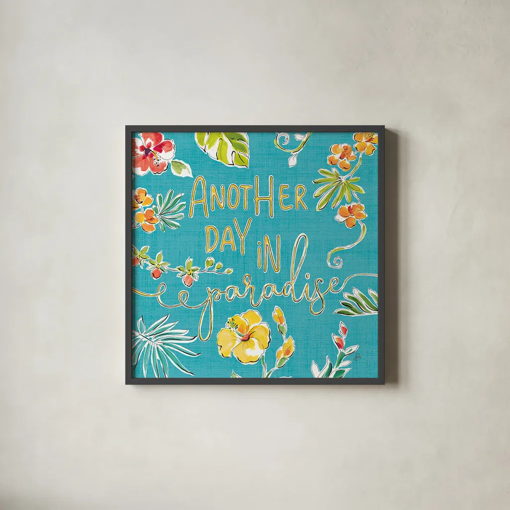 Tropical Oasis VII by Daphne Brissonnet. Shown in a sleek black glass frame for a contemporary gallery look. Available as an archival giclee rolled canvas, fine art paper, or poster print. SKU 34965a.