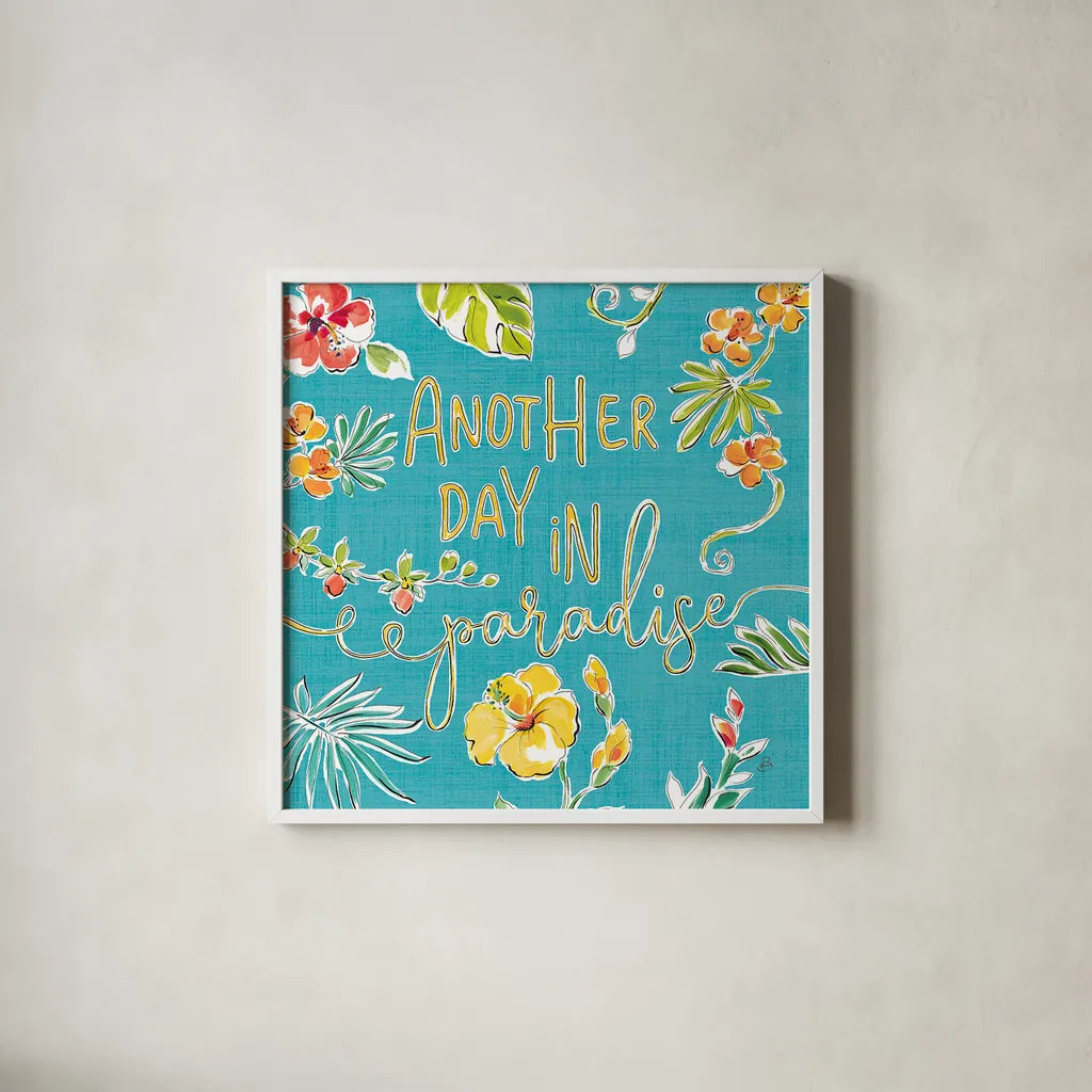 Tropical Oasis VII by Daphne Brissonnet. Shown in a crisp white glass frame for a clean and minimalist style. Available as an archival giclee rolled canvas, fine art paper, or poster print. SKU 34965a.