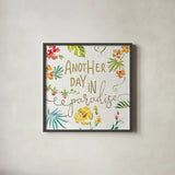 Tropical Oasis VII White by Daphne Brissonnet. Shown in a sleek black glass frame for a contemporary gallery look. Available as an archival giclee rolled canvas, fine art paper, or poster print. SKU 34974a.