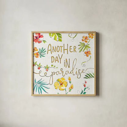 Tropical Oasis VII White by Daphne Brissonnet. Shown in a natural wood glass frame for a timeless modern aesthetic. Available as an archival giclee rolled canvas, fine art paper, or poster print. SKU 34974a.