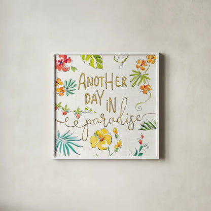 Tropical Oasis VII White by Daphne Brissonnet. Shown in a crisp white glass frame for a clean and minimalist style. Available as an archival giclee rolled canvas, fine art paper, or poster print. SKU 34974a.