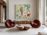 Tropical Paradise IV by Daphne Brissonnet. Shown as extra-large giant wall art in a modern living room. Available as an archival giclee rolled canvas, fine art paper, or poster print. SKU 10925a.