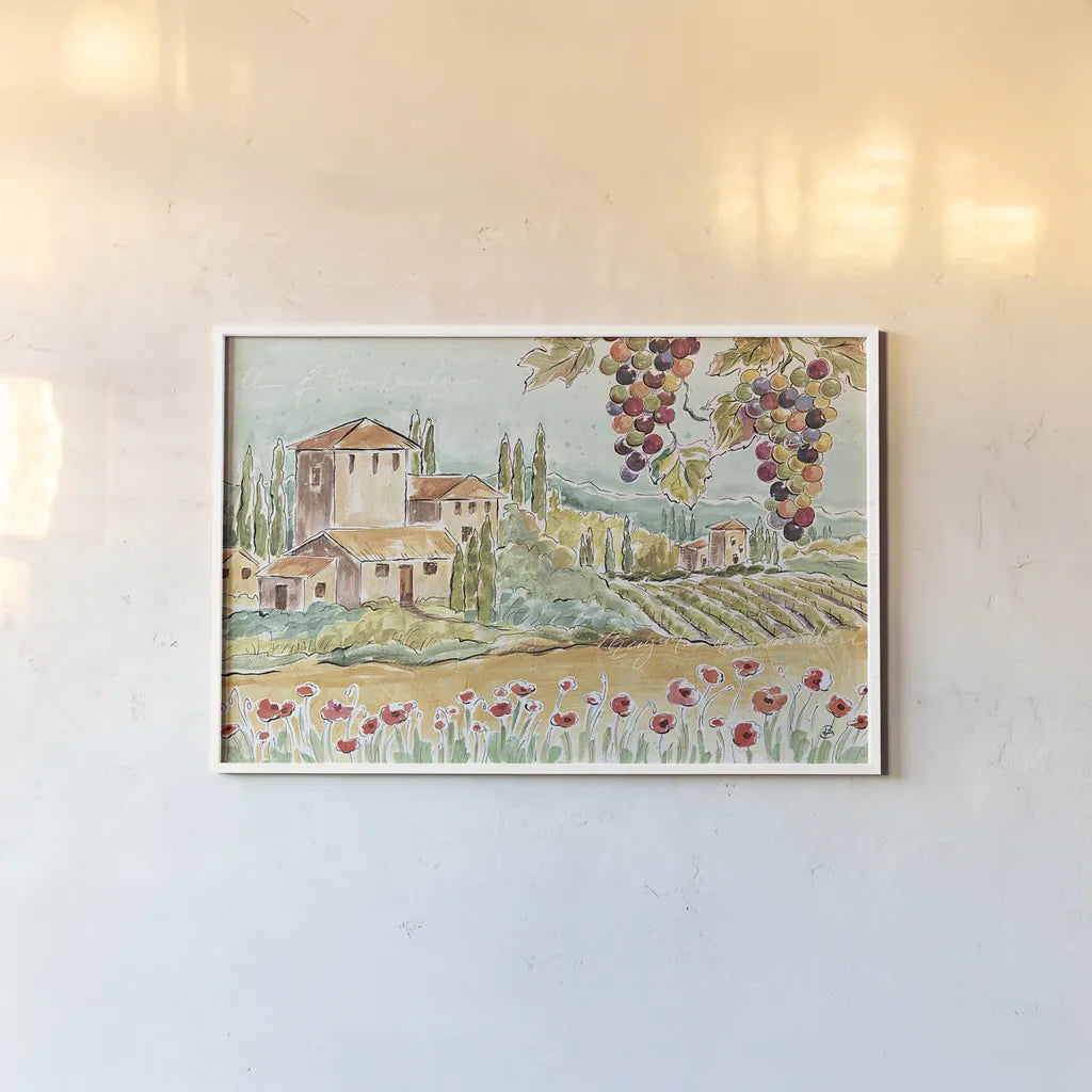 Tuscan Breeze I by Daphne Brissonnet. shown as a paper print in a white frame. Available as a archival giclee rolled canvas, fine art paper, or poster print. SKU 37478i.