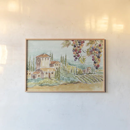 Tuscan Breeze I No Poppies by Daphne Brissonnet. shown as a paper print in a natural frame. Available as a archival giclee rolled canvas, fine art paper, or poster print. SKU 37967i.