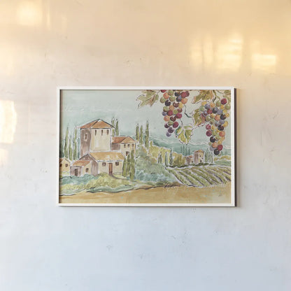 Tuscan Breeze I No Poppies by Daphne Brissonnet. shown as a paper print in a white frame. Available as a archival giclee rolled canvas, fine art paper, or poster print. SKU 37967i.