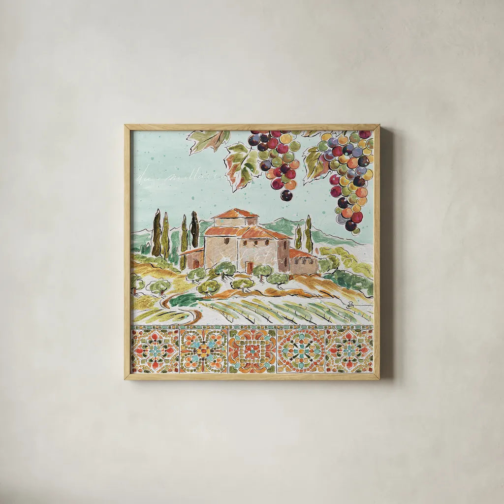 Tuscan Breeze II by Daphne Brissonnet. Shown in a natural wood glass frame for a timeless modern aesthetic. Available as an archival giclee rolled canvas, fine art paper, or poster print. SKU 37479a.