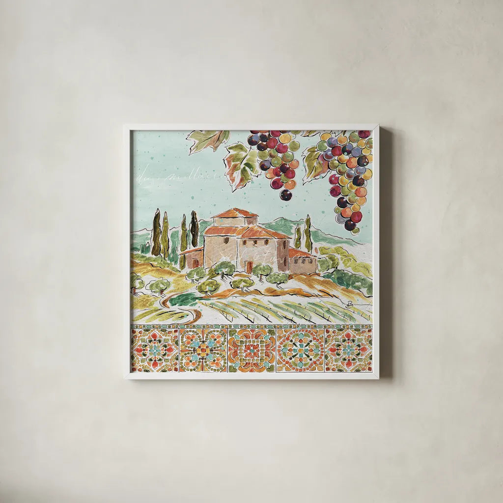 Tuscan Breeze II by Daphne Brissonnet. Shown in a crisp white glass frame for a clean and minimalist style. Available as an archival giclee rolled canvas, fine art paper, or poster print. SKU 37479a.