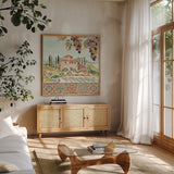 Tuscan Breeze II by Daphne Brissonnet. Shown in a natural wood frame in a cozy modern living room. Available as an archival giclee rolled canvas, fine art paper, or poster print. SKU 37479a.