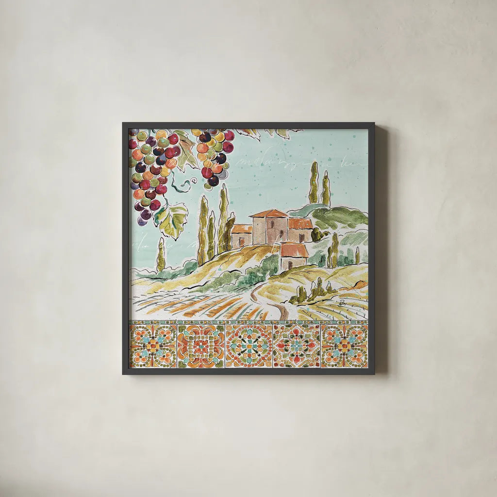 Tuscan Breeze III by Daphne Brissonnet. Shown in a sleek black glass frame for a contemporary gallery look. Available as an archival giclee rolled canvas, fine art paper, or poster print. SKU 37480a.