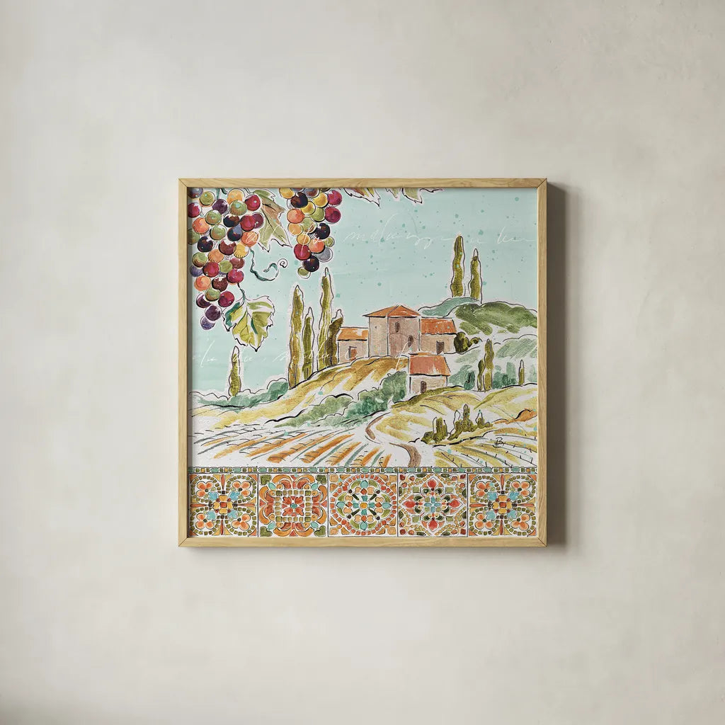 Tuscan Breeze III by Daphne Brissonnet. Shown in a natural wood glass frame for a timeless modern aesthetic. Available as an archival giclee rolled canvas, fine art paper, or poster print. SKU 37480a.