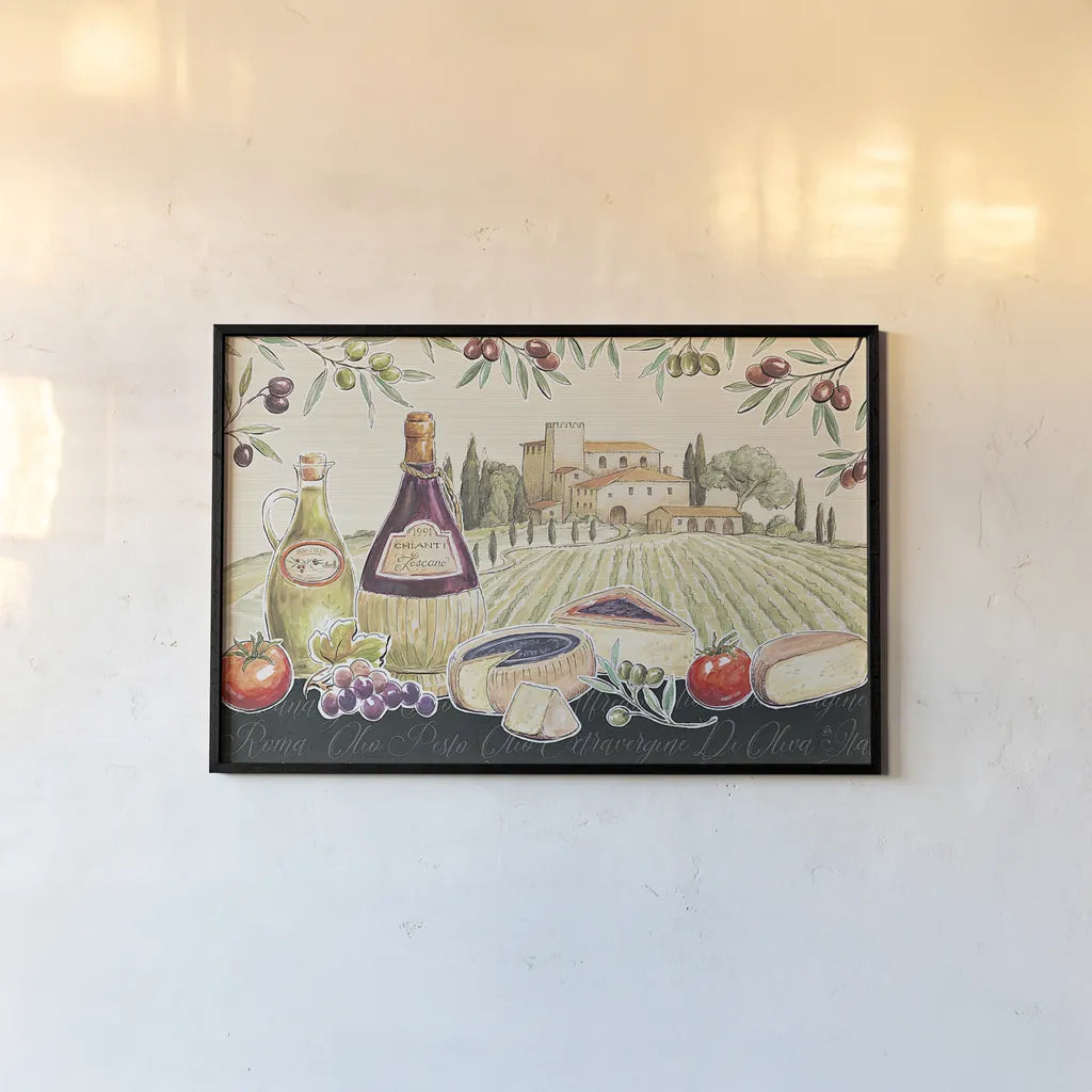 Tuscan Flavor I by Daphne Brissonnet. shown as a paper print in a black flame. Available as a archival giclee rolled canvas, fine art paper, or poster print. SKU 44007i.