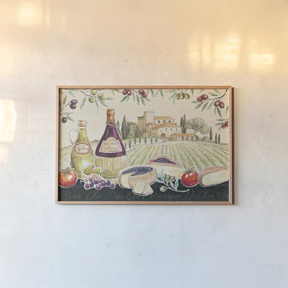 Tuscan Flavor I by Daphne Brissonnet. shown as a paper print in a natural frame. Available as a archival giclee rolled canvas, fine art paper, or poster print. SKU 44007i.