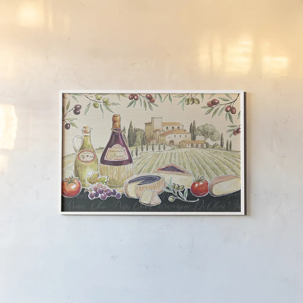 Tuscan Flavor I by Daphne Brissonnet. shown as a paper print in a white frame. Available as a archival giclee rolled canvas, fine art paper, or poster print. SKU 44007i.