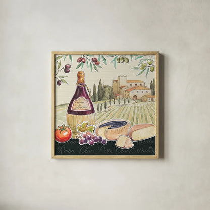 Tuscan Flavor II by Daphne Brissonnet. Shown in a natural wood glass frame for a timeless modern aesthetic. Available as an archival giclee rolled canvas, fine art paper, or poster print. SKU 44008a.