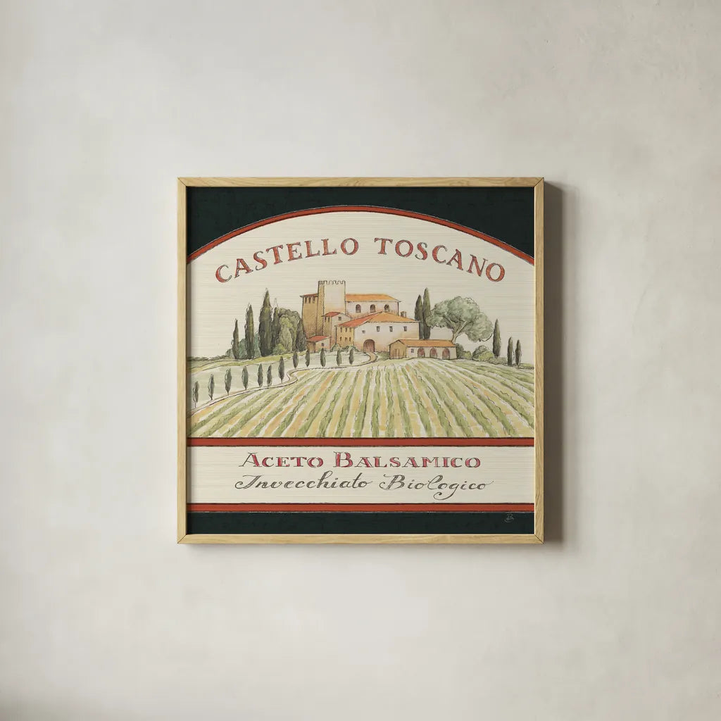 Tuscan Flavor IV Balsamic by Daphne Brissonnet. Shown in a natural wood glass frame for a timeless modern aesthetic. Available as an archival giclee rolled canvas, fine art paper, or poster print. SKU 48715a.