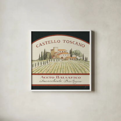 Tuscan Flavor IV Balsamic by Daphne Brissonnet. Shown in a crisp white glass frame for a clean and minimalist style. Available as an archival giclee rolled canvas, fine art paper, or poster print. SKU 48715a.