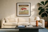 Tuscan Flavor V by Daphne Brissonnet. Displayed in a glass frame with matte in a clean modern living room. Available as an archival giclee rolled canvas, fine art paper, or poster print. SKU 44011a.