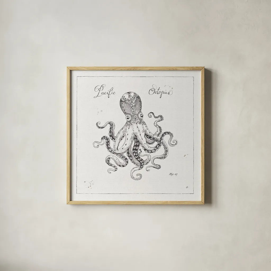 Underwater Life II by Daphne Brissonnet. Shown in a natural wood glass frame for a timeless modern aesthetic. Available as an archival giclee rolled canvas, fine art paper, or poster print. SKU 33458a.