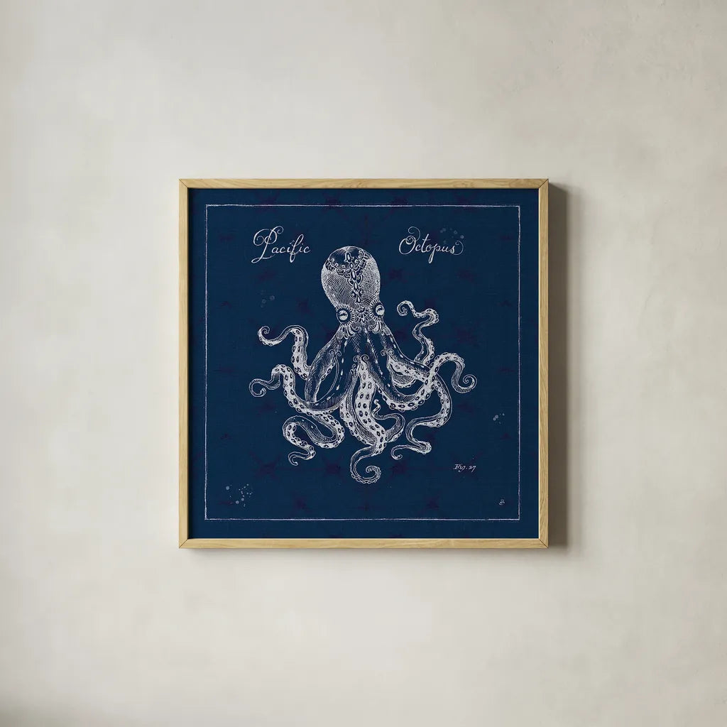 Underwater Life X by Daphne Brissonnet. Shown in a natural wood glass frame for a timeless modern aesthetic. Available as an archival giclee rolled canvas, fine art paper, or poster print. SKU 33466a.