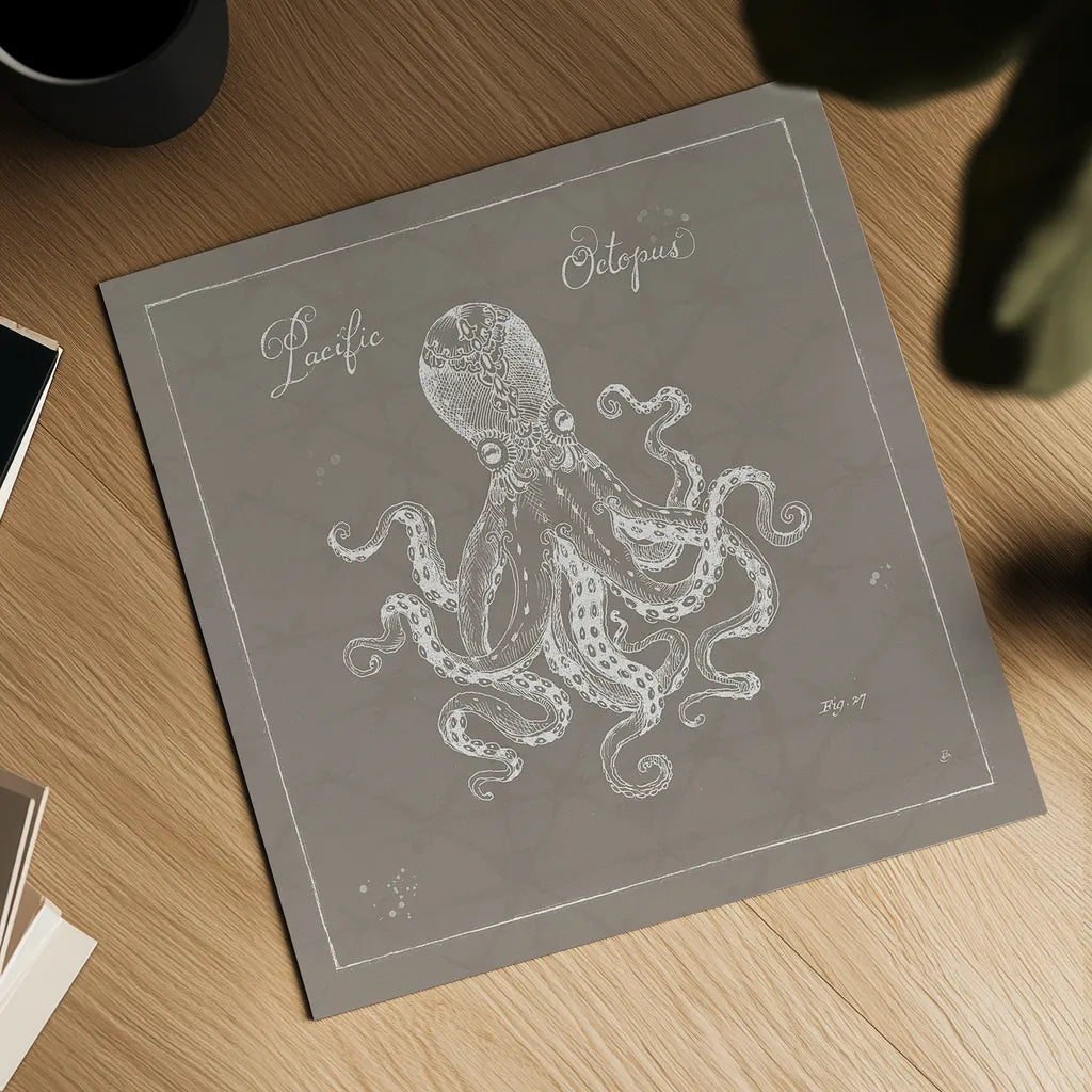 Underwater Life X Greige by Daphne Brissonnet. Shown as a detailed flat fine art print, highlighting archival giclee quality. Available as an archival giclee rolled canvas, fine art paper, or poster print. SKU 33474a.