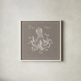 Underwater Life X Greige by Daphne Brissonnet. Shown in a crisp white glass frame for a clean and minimalist style. Available as an archival giclee rolled canvas, fine art paper, or poster print. SKU 33474a.
